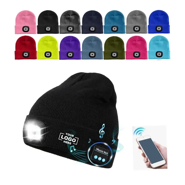 USB Rechargeable Bluetooth Beanie Hat with LED Light